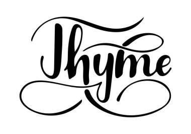 Beyaz arkaplanda izole edilmiş kekik yazılan el yazısı