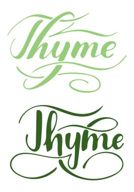 Beyaz arkaplanda izole edilmiş kekik yazılan el yazısı