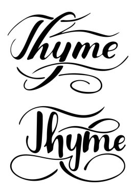 Beyaz arkaplanda izole edilmiş kekik yazılan el yazısı