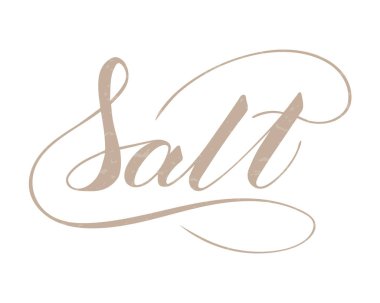 Beyaz arkaplanda izole edilmiş vektör elle yazılmış tuz metni