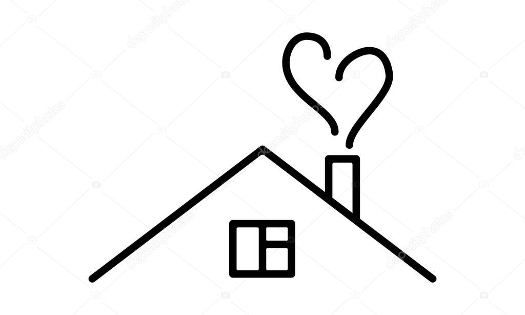 Vector illustration of line art house with heart shape smoke