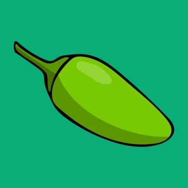 Jalapeno biberinin vektör çizimi. Çiftlik ve sebze çizimi. Yeşil arkaplanda izole edilmiş bir simge. Sezon elementi hasat ediliyor