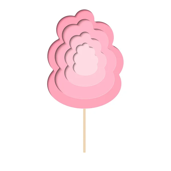 Cotton Candy Vector Paper Cut Illustration Pink Sweets Wooden Stick — Stock Vector
