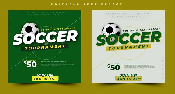 Futbol turnuvası spor tasarım etkinliği, 3D metin efekti spor etkinliği başlığı veya başlığı, poster ve afiş için. kolay düzenlenebilir ve kişiselleştirilebilir, modern tarz ve renkli