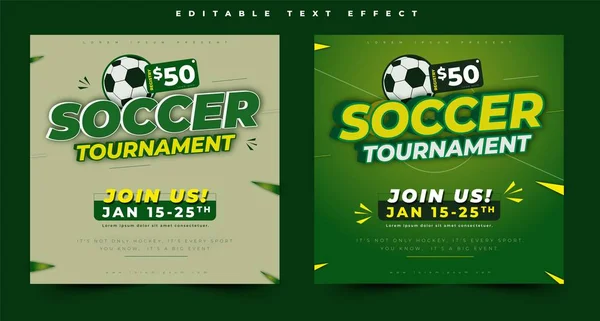 Futbol turnuvası spor tasarım etkinliği, 3D metin efekti spor etkinliği başlığı veya başlığı, poster ve afiş için. kolay düzenlenebilir ve kişiselleştirilebilir, modern tarz ve renkli