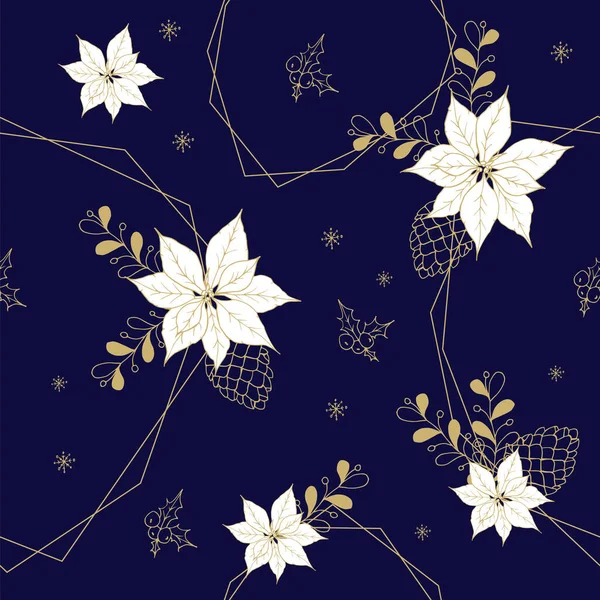 Χριστούγεννα Χειμώνας Poinsettia Λουλούδια Απρόσκοπτη φόντο. Χειροποίητο μοτίβο λουλουδιών σε στυλ doodle σε διάνυσμα. — Διανυσματικό Αρχείο