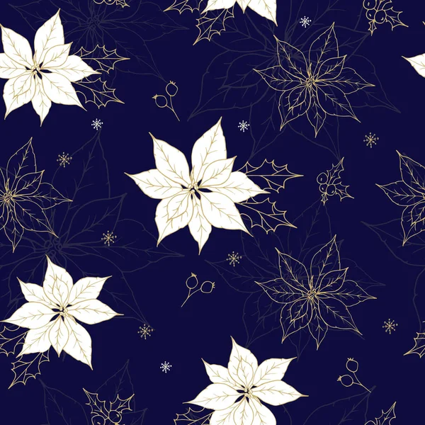 Noel Kış Poinsettia Çiçekleri Kusursuz Arkaplan. Vektör içinde el çizimi karalama biçimi çiçek deseni.