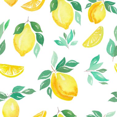Suluboya limonlar pürüzsüz desen. El boyası suluboya narenciye.