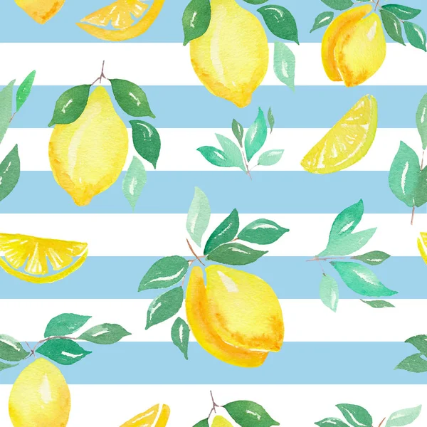 Watercolor lemons seamless pattern. Hand painted watercolor citrus.