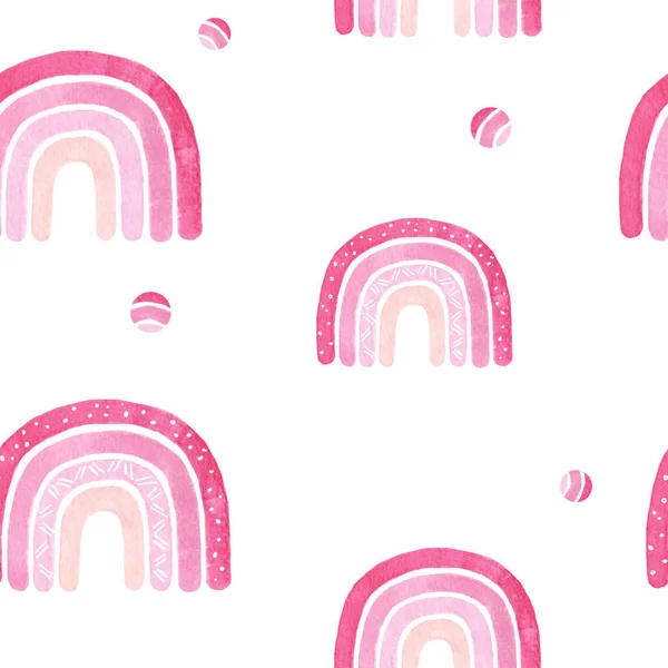 Watercolor rainbow seamless pattern in pink for nursery. — Stock Photo, Image