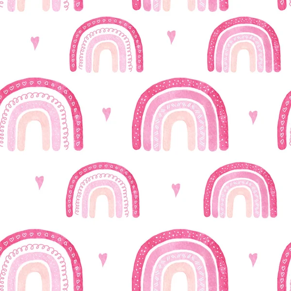 Watercolor rainbow seamless pattern in pink for nursery. — Stock Photo, Image