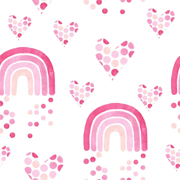 Watercolor rainbow seamless pattern in pink for nursery. — Stock Photo, Image