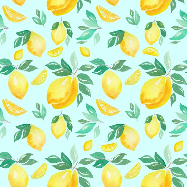 Aquarell Zitronen nahtlose Muster. Handgemaltes Aquarell Zitrusfrüchte. — Stockfoto