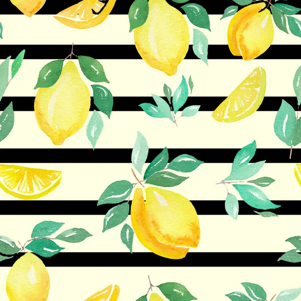 Aquarell Zitronen nahtlose Muster. Handgemaltes Aquarell Zitrusfrüchte. — Stockfoto