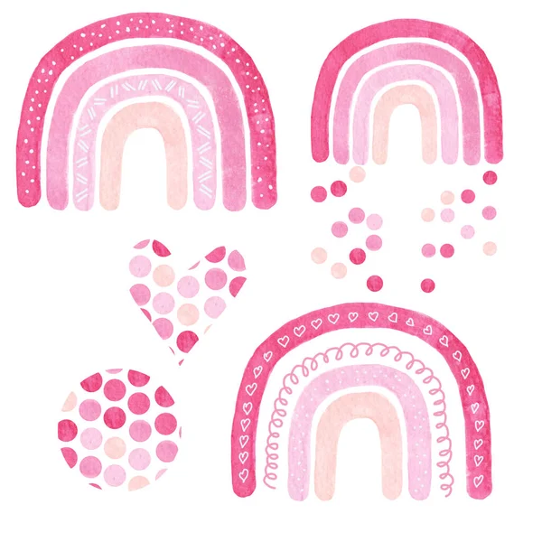 Beyaz arkaplanda izole edilmiş şirin suluboya gökkuşakları.