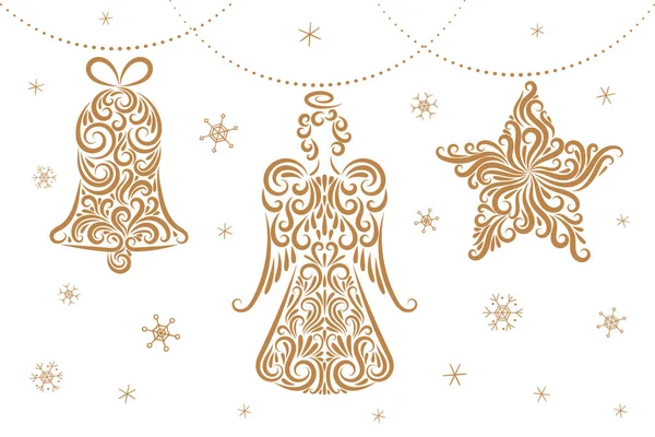 Decorações de Natal de elementos de ornamento: anjo, sino, estrela . — Vetor de Stock