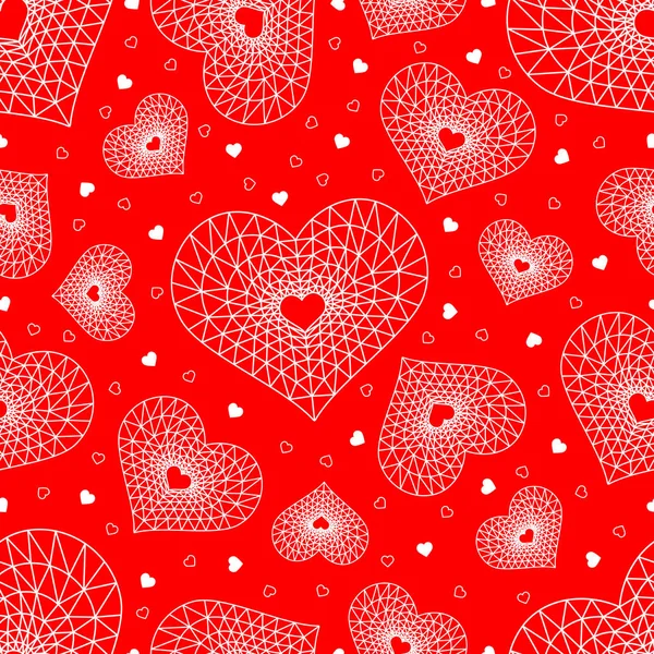 Corazón de baja poli vector patrón sin costura. Silueta blanca corazón textura sin costuras. Día de San Valentín. Amor. Boda . — Archivo Imágenes Vectoriales