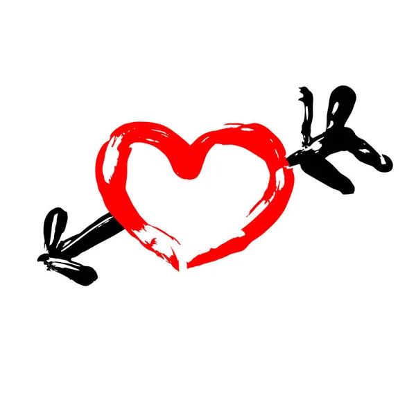 Corazón con una flecha dibujada por pinturas de dedos. Hecho a mano. Feliz día de San Valentín. Boda . — Vector de stock