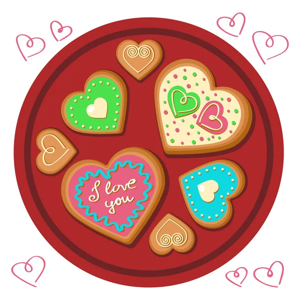 Gingerbread cookies in the form of a heart. Happy Valentine's Day. The 14th of February. — Stock Vector