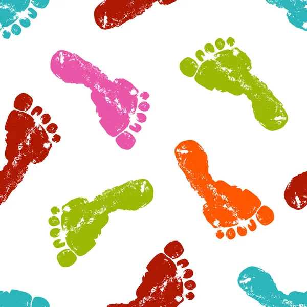 Imprint Baby Foot Vector Seamless Pattern Multicolored Silhouette Baby Foot — Stock Vector