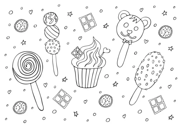 Мороженое Начертано Вручную Черной Линией Мороженое Палочке Мороженое Форме Медвежьего — стоковый вектор