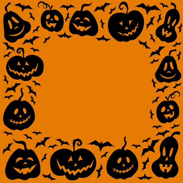 Quadro de abóboras e morcegos para o Halloween. Imagem para o seu design: cartão postal, cartaz, banner . —  Vetores de Stock