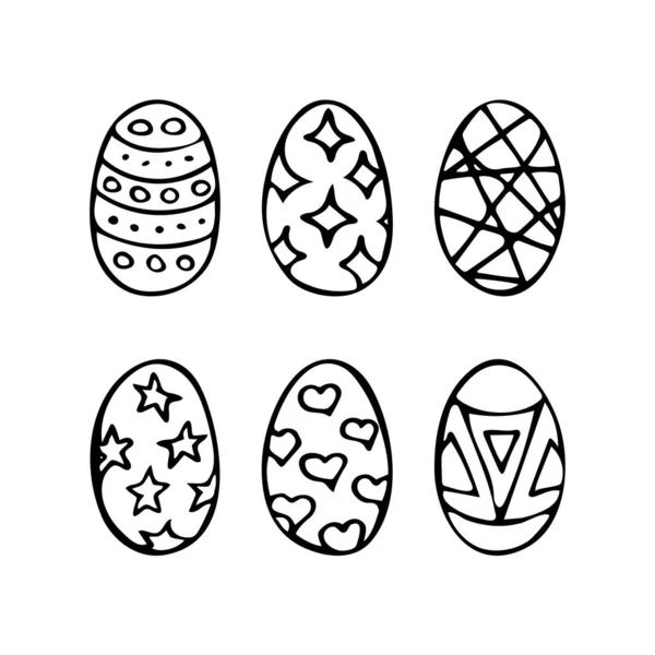 Set Disegnato Mano Con Uova Pasqua Doodle Illustrazione Vettoriale Eps — Vettoriale Stock