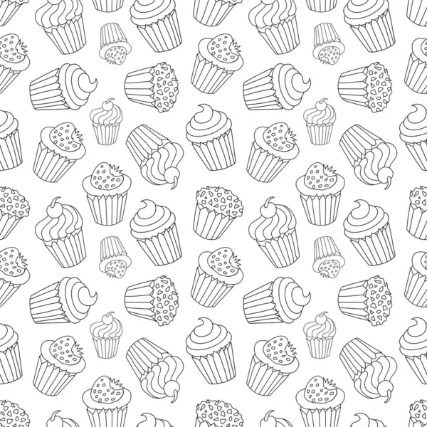 Patrón Sin Costuras Dibujado Mano Con Cupcakes Garabatos Ilustración Vectorial Ilustración De Stock