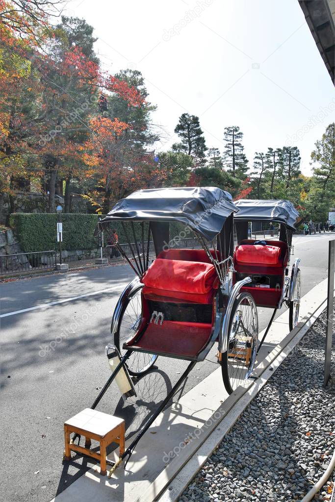 A Japanese rickshaw cart used in the tourist areas.     Higashiyama  Kyoto
