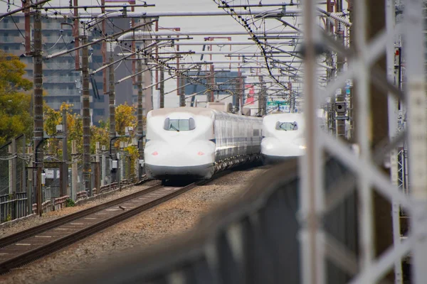 Dois Comboios Balas Passar Pelo Outro Modelo N700Soyamazaki Kyoto Japão — Fotografia de Stock