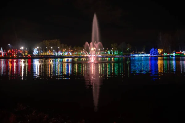 Una Vista Coquitlams Luces Navidad Lago Lafarge Canadá —  Fotos de Stock