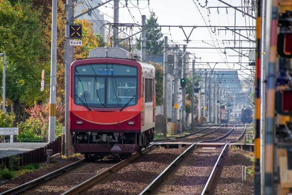 Kyoto Japão Novembro 2019 Trem Local Eizan Railway Partindo Estação — Fotografia de Stock