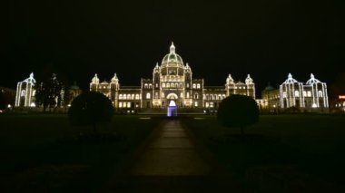 A timelapse movie of the Parliament building at night.  Victoria  BC  Canada