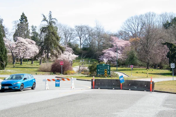 Access to Queen Elizabeth park by car blocked to prevent the spread of COVID-19.   April 9th 2020    Vancouver BC Canada