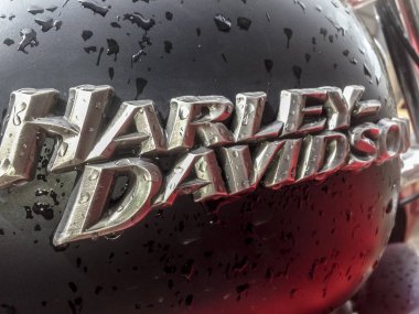 Harley Davidson Motosiklet yağmur dro tam closeup yakıt tankı