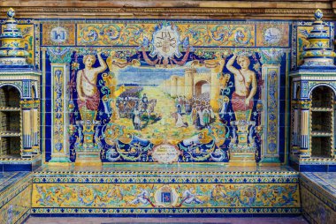 Badajoz Province, Glazed tiles bench at Spain Square, Seville clipart