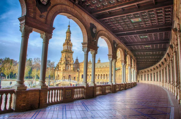 Plaza de España, Plaza de España, Sevilla, España. Vista desde el porche — Foto de Stock