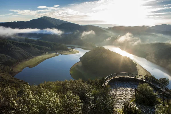 Alagon River Meander viewpoint at rising, Spain — Stock Photo, Image