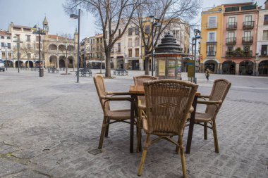 Plasencia Main Square terrace furniture, Spain clipart