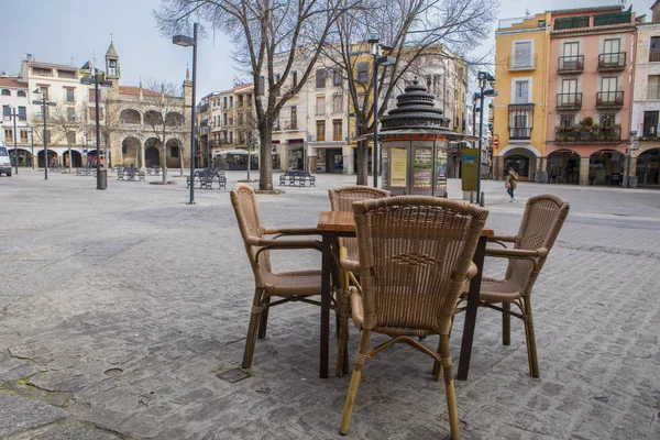 Plasencia Main Square terrace furniture, Spain — Stock Photo, Image