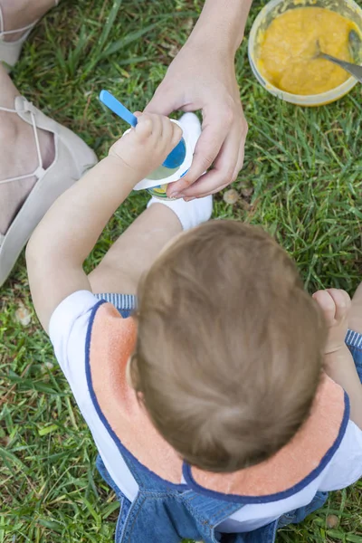 2 årig pojke spelar på anpassade swing — Stockfoto