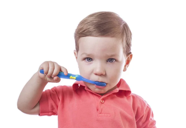 Söt baby boy borsta tänderna — Stockfoto