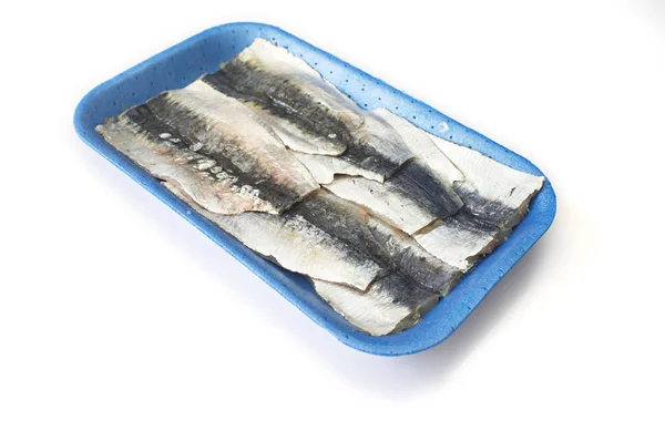 Packed tray of sardine filets from Northeast Atlantic, Spain — Stock Photo, Image