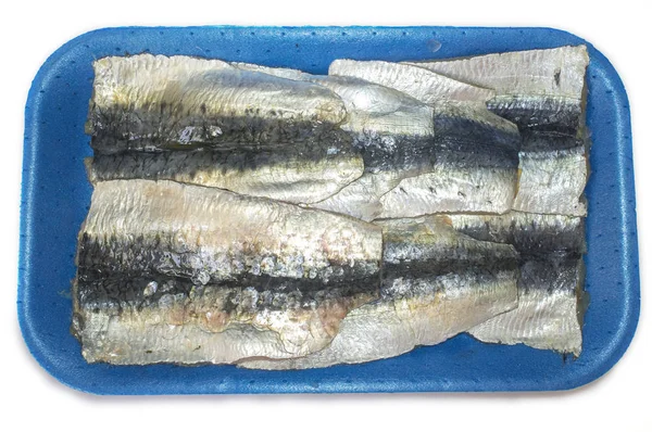 Packed tray of sardine filets from Northeast Atlantic, Spain — Stock Photo, Image