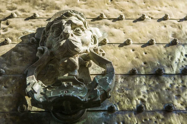 Doorknocker depicts a lion head, Cordoba Mosque, Andalusia, Spai — Stock Photo, Image