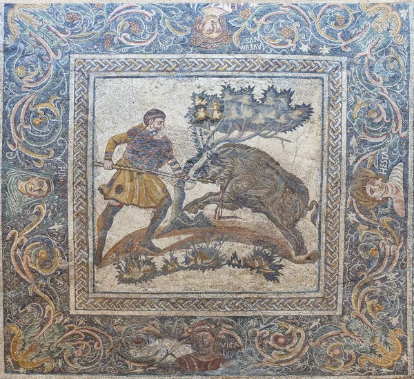 Cinghiale mosaico di caccia, Merida, Spagna — Foto Stock