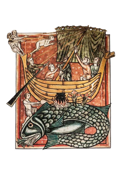 Sjöfararen Saint Brendan. Bild från 1200-talet — Stockfoto