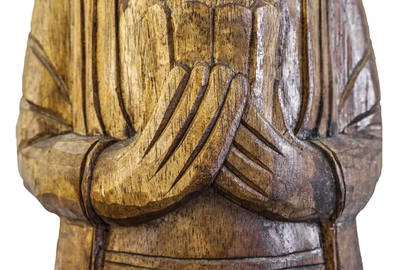 Buddha Wooden szobor. A kéz lótuszvirágot tart. — Stock Fotó