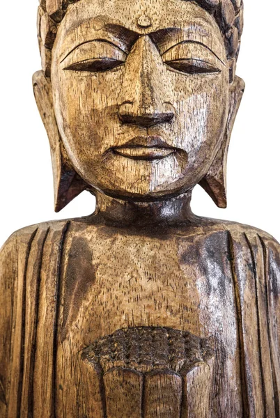 Buda Estátua de madeira segurando flor de lótus — Fotografia de Stock