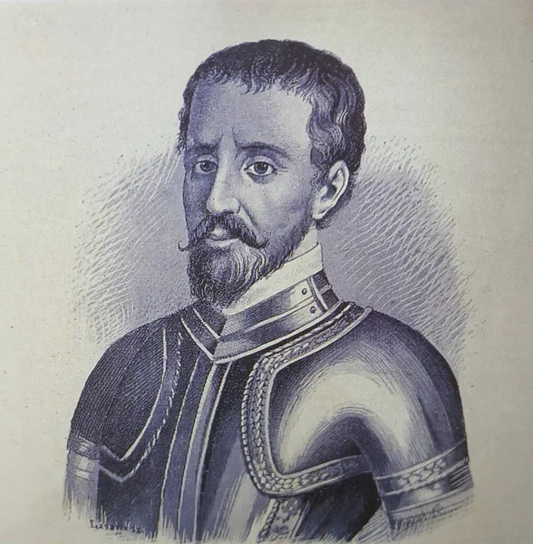 Hernando de Soto西班牙征服者肖像 雕刻品 — 图库照片